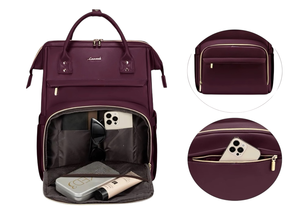 Morral con 18 bolsillos Wine Red, 100% impermeable