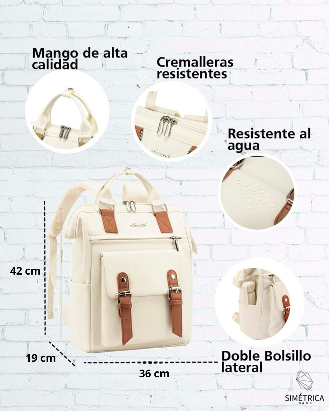 Morral poliéster con 18 bolsillos color crema