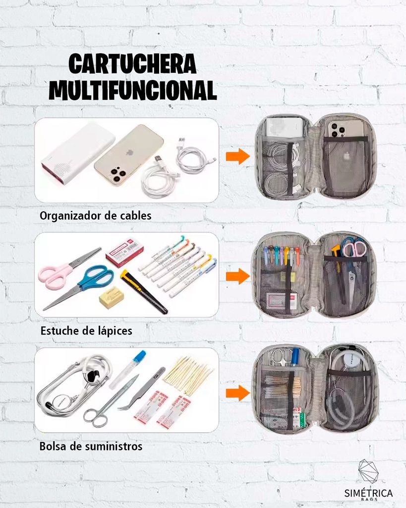 Morral poliéster con 18 bolsillos color crema