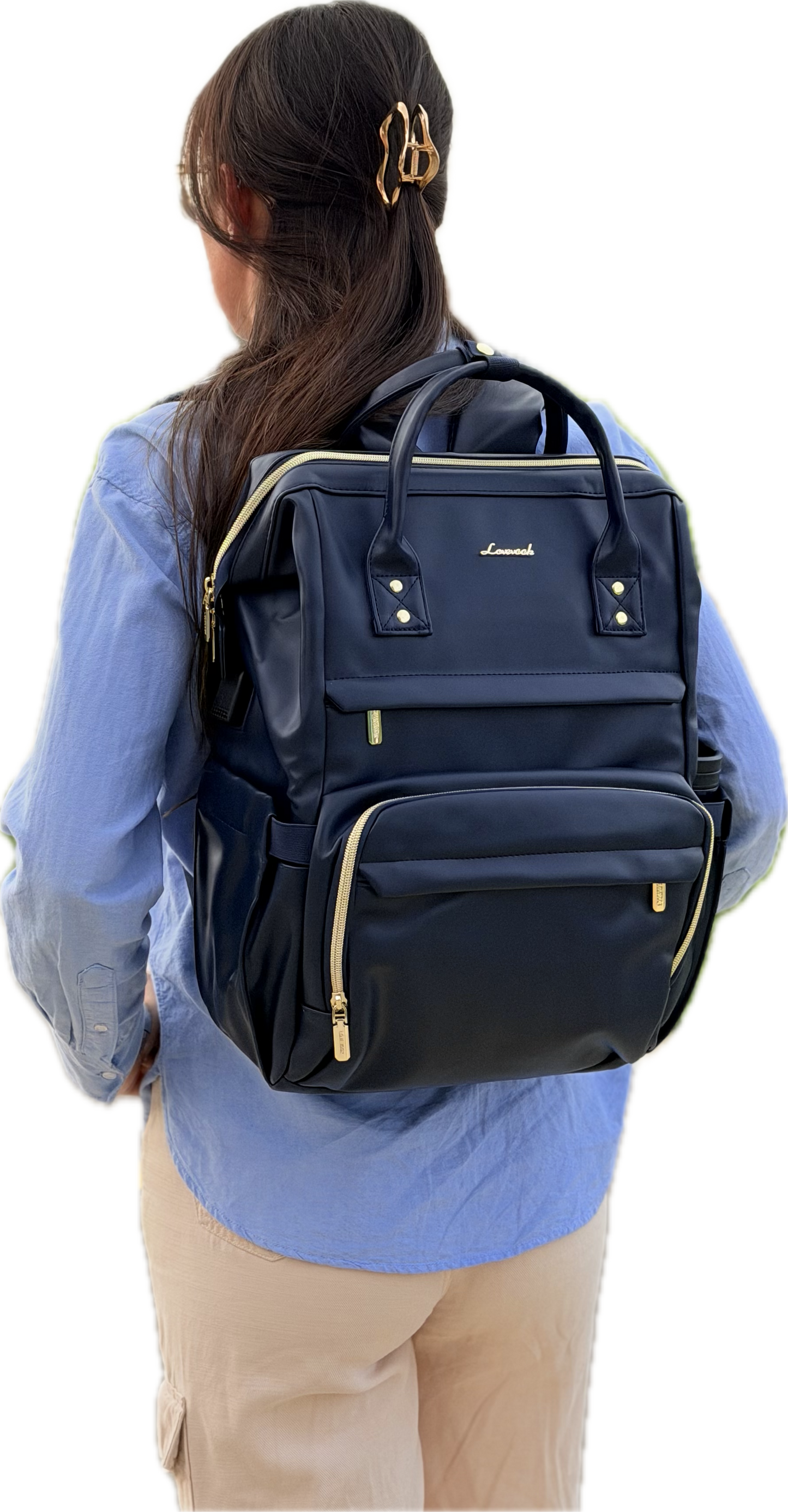 Morral con 18 bolsillos  azul navy,  100% impermeable